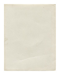 Vintage light paper blank isolated on white background. Paper texture for design. 