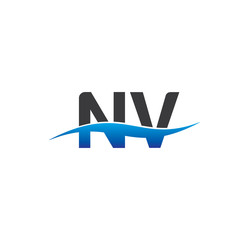 nv initial logo with swoosh blue and grey