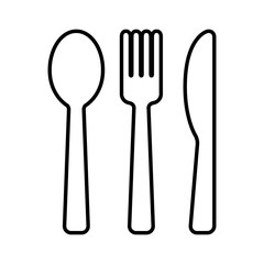 Dining silverware line art icon with spoon, knife and fork