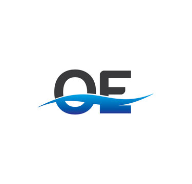 oe initial logo with swoosh blue and grey
