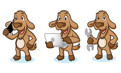 Brown Goat Mascot with laptop