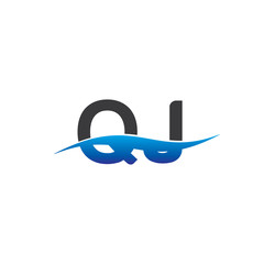 qj initial logo with swoosh blue and grey