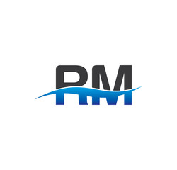 rm initial logo with swoosh blue and grey