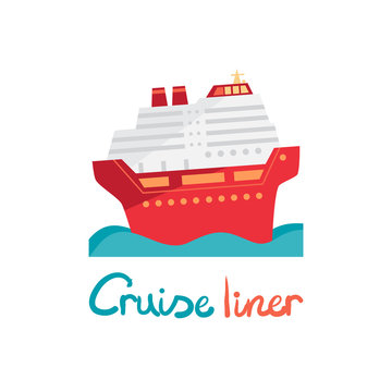 Cruise ship, ocean liner in water. Vector illustration flat desi