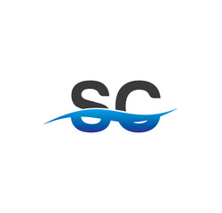 sc initial logo with swoosh blue and grey