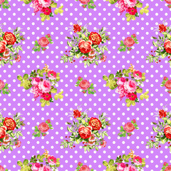 roses with light purple polka dot pattern, seamless texture background