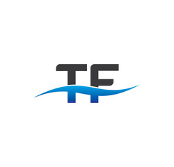 tf initial logo with swoosh blue and grey