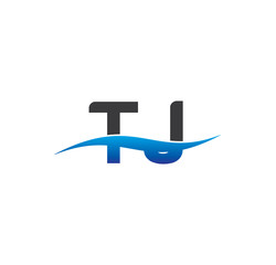 tj initial logo with swoosh blue and grey