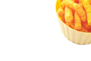 cropped image of cheese puffs  in bowl