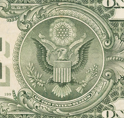 US one Dollar bill, close up