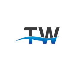 tw initial logo with swoosh blue and grey