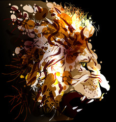 Obraz premium Digital painting of a lion's head. Vector illustration
