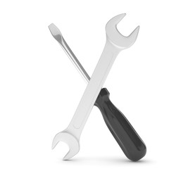 3D Illustration Wrench and screwdriver, service concept