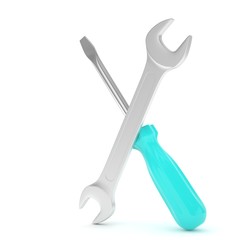 3D Illustration Wrench and screwdriver, service concept