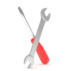 3D Illustration Wrench and screwdriver, service concept