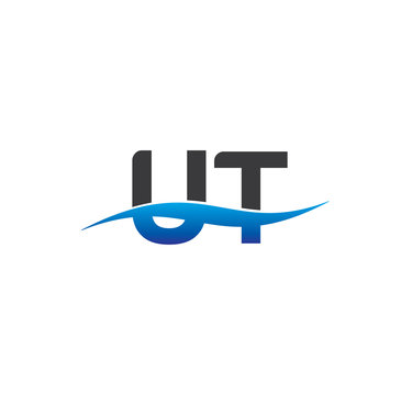 ut initial logo with swoosh blue and grey