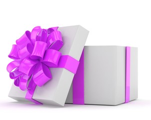 open gift box with bows isolated on white. 3d rendering.