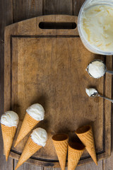 creamy vanilla ice cream in preparation with rustic background a
