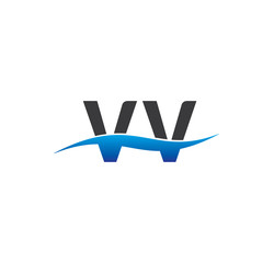 vv initial logo with swoosh blue and grey
