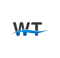 wt initial logo with swoosh blue and grey