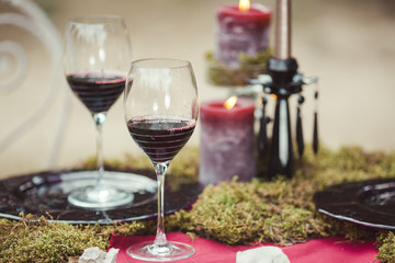 Wedding table setting in rustic style.