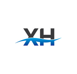 xh initial logo with swoosh blue and grey