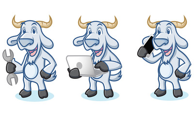 Light Blue Goat Mascot with phone