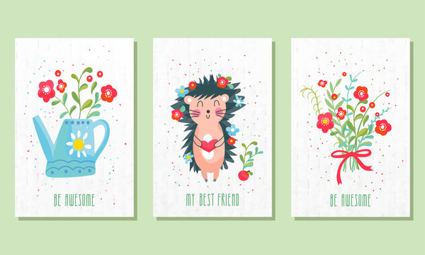  Set of three children's post cards.
