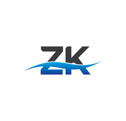 zk initial logo with swoosh blue and grey