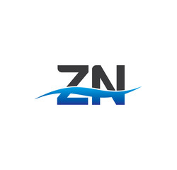 zn initial logo with swoosh blue and grey