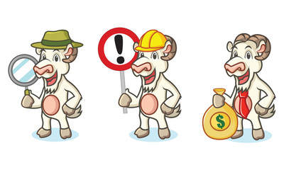 White Goat Mascot with signs