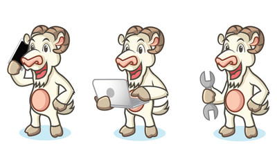 White Goat Mascot with laptop