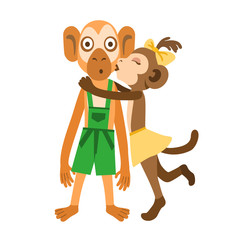 Monkey girl kissing monkey surprised monkey boy