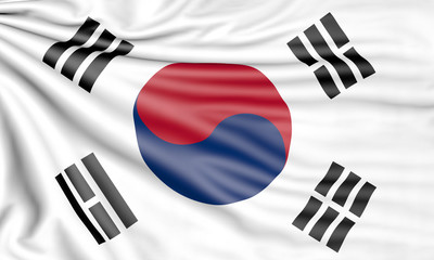 Flag of South Korea, 3d illustration with fabric texture