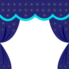 Curtain blue night sky with stars, as in the theater, a blank for invitation or ticket