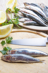 Delicious, raw fish on the wooden table