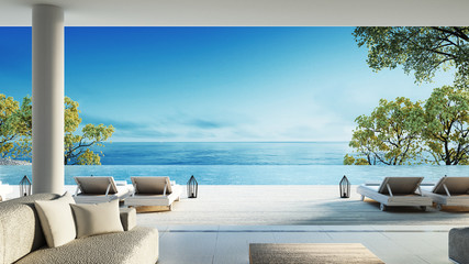 Naklejka na ściany i meble Beach living on Sea view / 3d rendering