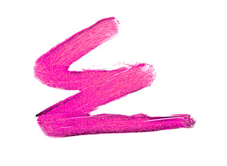 Violet color lipstick stroke on white background