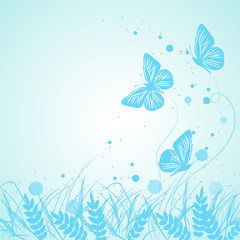 Fototapeta na wymiar Grass and butterflies silhouettes background. 