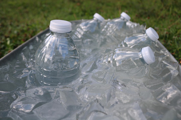 Water bottles in ice tub.