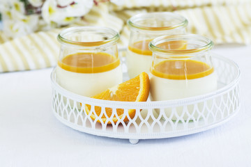 Vanilla panna cotta with fruits sauce