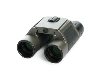 Pair of old binoculars isolated on white background