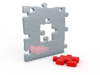 Teamwork concept based on jigsaw puzzle. 3d illustration