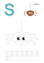 Trace game for letter S. The spider.