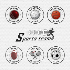 Naklejka premium Cricket, volleyball, football, basketball, squash, rugby badges logos and labels for any use