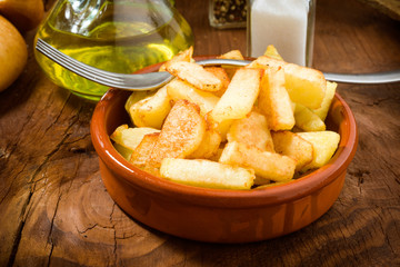 earthenware dish full of chips