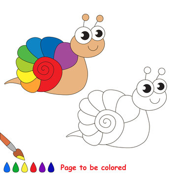 The rainbow snail cartoon. Page to be colored. 