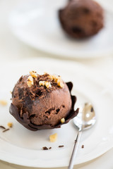 Chocolate Ice Cream Scoop is laying on Chocolate Homemade Bow