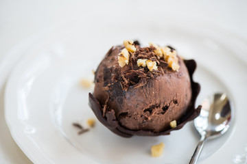 Chocolate Ice Cream Scoop is laying on Chocolate Homemade Bow