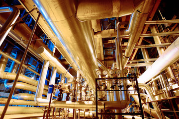 Industrial zone, Steel pipelines, valves, cables and walkways